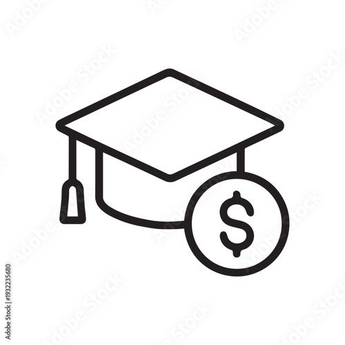 Graduation Cap with Tuition Fee Symbol Line Icon Vector On White Background