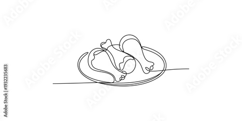 A simple line drawing of three pieces of chicken, likely drumsticks, served on a plate.