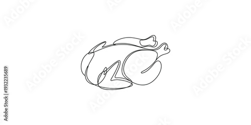 A simple black and white line drawing of a whole uncooked chicken, ready for roasting