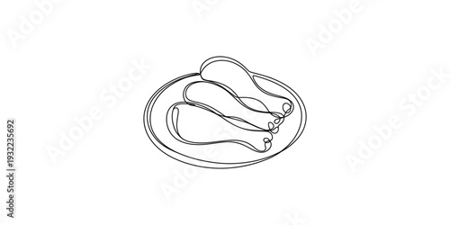 A simple black and white line drawing depicting several pieces of chicken on a plate.
