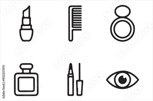 Minimalist black line icons depicting beauty and cosmetic products