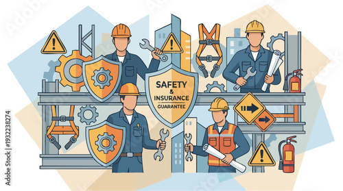 Construction workers ensuring safety and insurance protocols are followed.