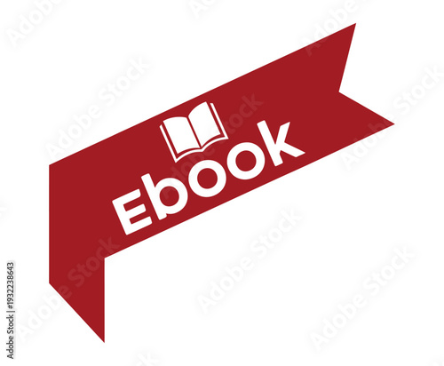 Red ribbon banner displays a white ebook icon with an open book