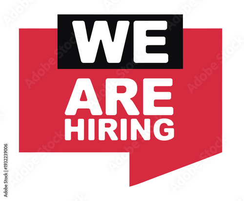 We are hiring graphic a bold red advertisement with white text