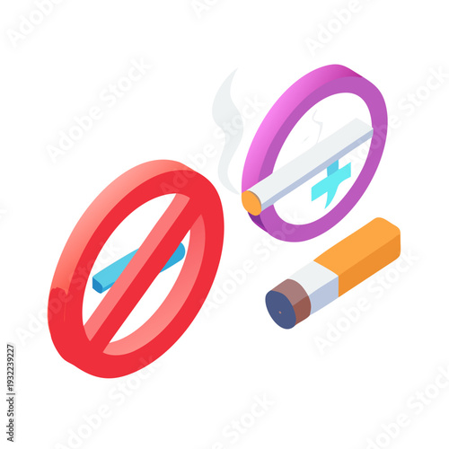 cigarette icon 3d rendering illustration. No smoking icon illustration 3d