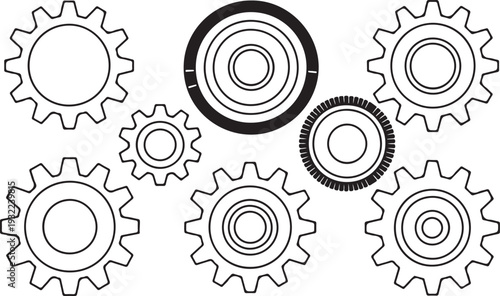 Industrial gears collection for mechanical engineering and machinery