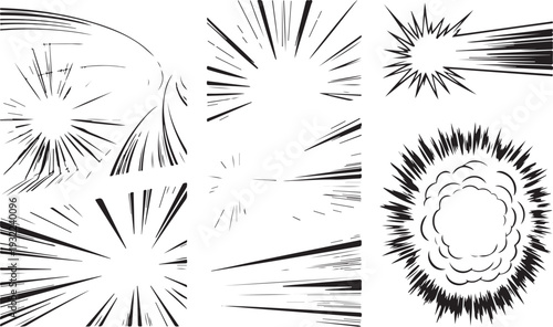 Set of comic book speed lines for action and explosion effects