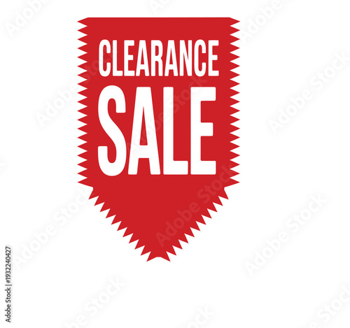 A red banner announces a clearance sale with bold white lettering