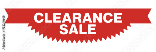 A vibrant red ribbon banner announces a clearance sale promotion