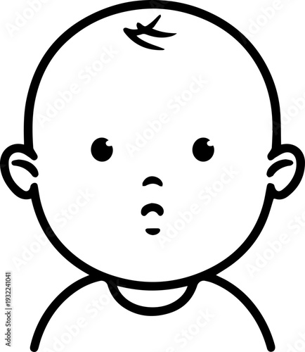 Adorable baby face with smiling expression in simple line art