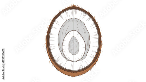 Coconut Half Cutaway Illustration: Detailed Layers of Tropical Fruit for Healthy Food and Beverage Concepts