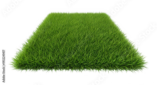 A well-maintained rectangular patch of vibrant green artificial turf isolated on transparent background