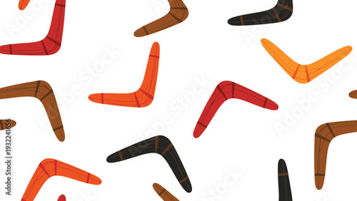 Colorful Boomerangs Vector Illustration Seamless Pattern Graphic Design for Australian Culture and Sport Themes