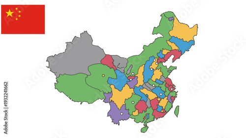 Colorful China Map with Provinces and Flag Vector Illustration for Travel and Geography Concepts