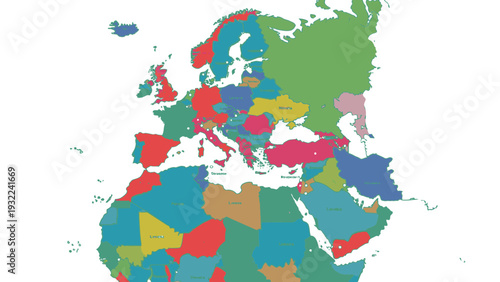 Colorful Europe Map Vector Illustration with Countries Highlighted, Political Geography Graphic for Global Business and Education
