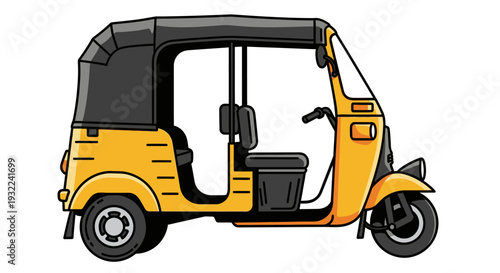 Yellow Tuk Tuk Vehicle Side View.