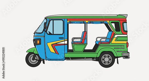 Colorful Tuk Tuk Vehicle Side View.