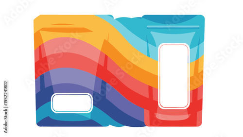 Colorful Wavy Pattern Pouches Mockup, Vector Illustration Template for Packaging Design with Blank Label Space