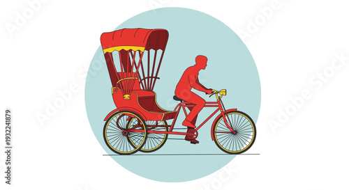 Man Riding Red Tricycle Vehicle Illustration.