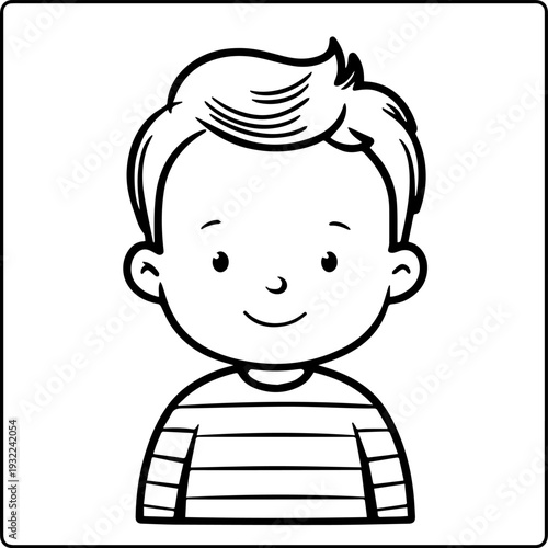 Adorable baby face with smiling expression in simple line art