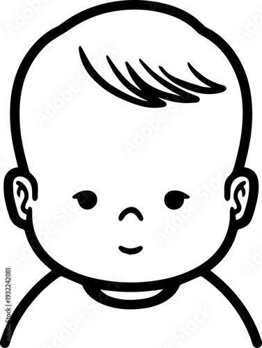 Adorable baby face with smiling expression in simple line art