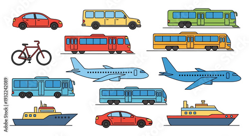 Various Vehicles and Transportation Modes Illustrated.