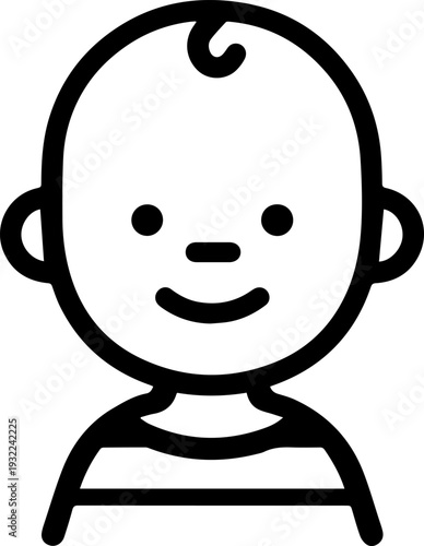 Adorable baby face with smiling expression in simple line art