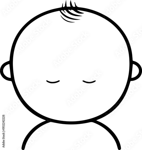 Adorable baby face with smiling expression in simple line art