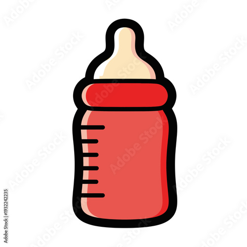 Red Baby Bottle with Nipple, Feeding Infant Drink Container