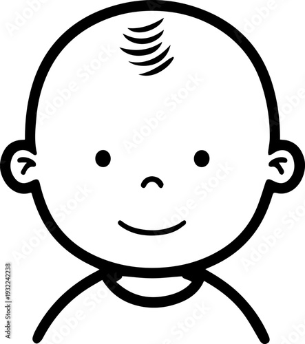 Adorable baby face with smiling expression in simple line art