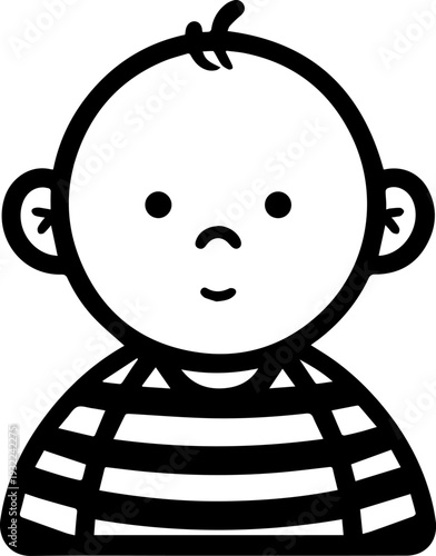Adorable baby face with smiling expression in simple line art