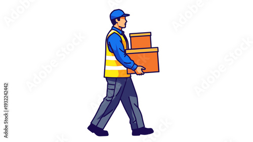 Delivery Man Carrying Boxes, Vector Illustration, Logistics and Shipping Concept, E-commerce and Courier Services