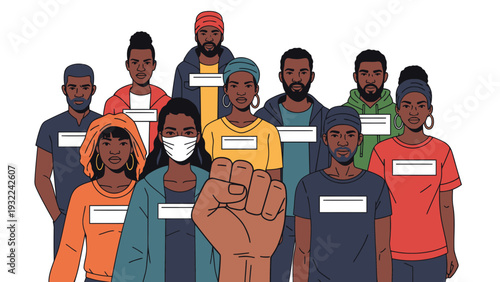 Diverse Group of People Standing Together with Blank Labels, Vector Illustration, Social Issues and Unity Concept, Graphic Resource