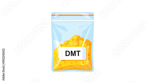 DMT powder in a ziplock bag, drug concept, illegal substance, addiction, danger, criminal activity, illicit drug, controlled substance, illegal drug.