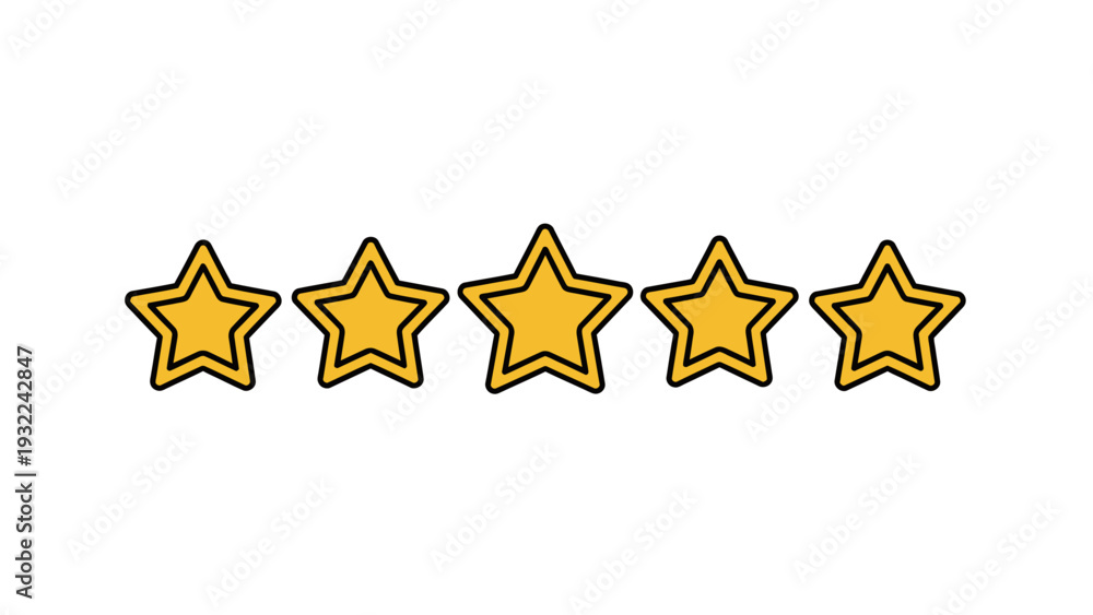 Fototapeta premium Five Golden Stars Rating System Vector Illustration, Customer Feedback Concept, Five Star Review Graphic, Best Choice Symbol, Isolated on White Background