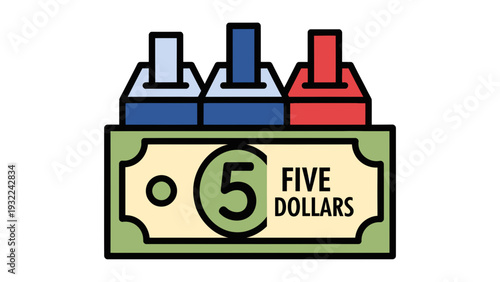Five Dollar Bill with Ballot Boxes Vector Illustration for Election Finance and Voting Concepts