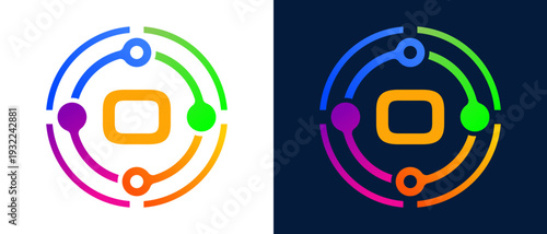 Modern letter “O” logo with colorful circular connection elements, representing digital technology, network connectivity, innovation, and smart systems.