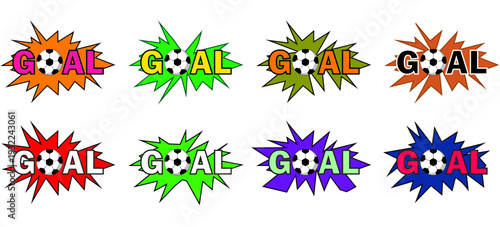 Colorful explosion graphics celebrating soccer goals with dynamic burst effects