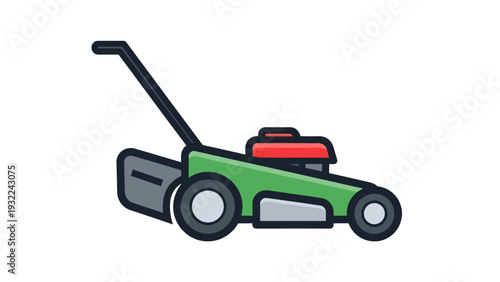 Green Lawn Mower Vector Illustration Flat Design Style for Gardening and Yard Maintenance Concepts
