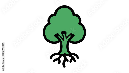 Green Tree with Visible Roots Vector Illustration Simple Graphic Design Element for Nature and Ecology Concepts