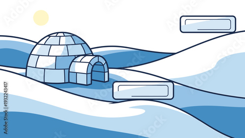 Igloo Arctic Winter Landscape Vector Illustration Template for Copy Space