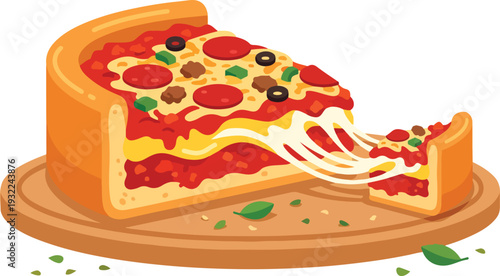 Savor a delicious slice of pepperoni pizza on a wooden plate, perfect for lunch or dinner