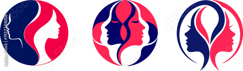 Collection of elegant International Women's Day logos featuring graceful female silhouettes isolated on a transparent background.