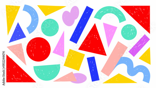 Abstract geometric shapes in vibrant primary and secondary colors