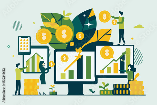 Financial growth and investment success illustrated with modern digital elements