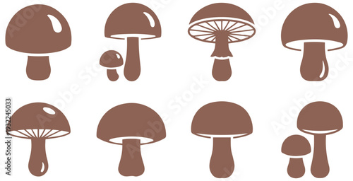 Brown mushroom icons in various shapes and sizes for design use