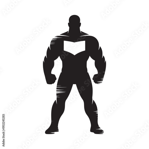 Silhouette of a muscular man with a rectangular void in his chest