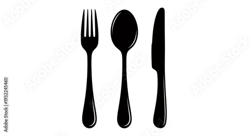 Silhouette of Fork Spoon and Knife Utensils as a Dining Cutlery Icon.