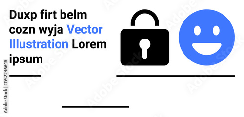 Data security, emotions, online safety, content privacy, user protection, digital communication. Padlock icon alongside a smiling face on a simple background. Data security and emotions concept