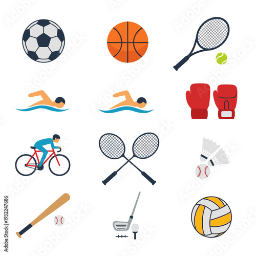 Sports Equipment Collection Diverse Athletic Activities Icons Vector Set